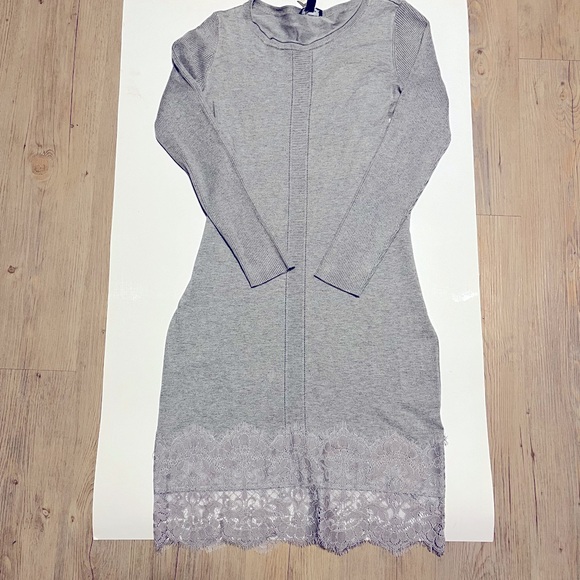 NWT🍀Tribal Women's Gray Long Sleeve Mock Neck Lace-Overlay Sweater Dress Size S - Picture 5 of 13